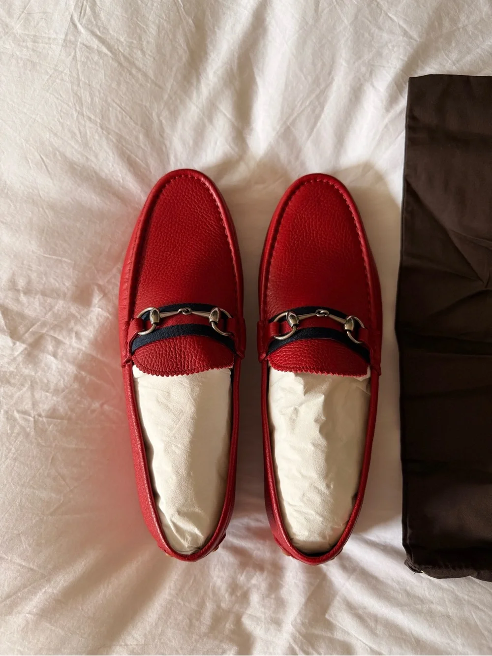 GUCCI Men's Red Leather Horsebit Loafers Size 11